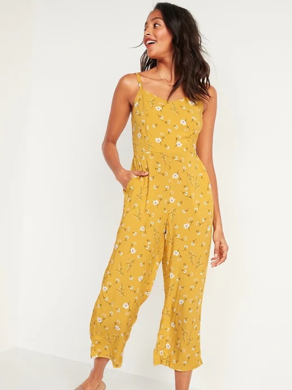 dip Yellow Floral Summer Tie Strap Jumpsuit